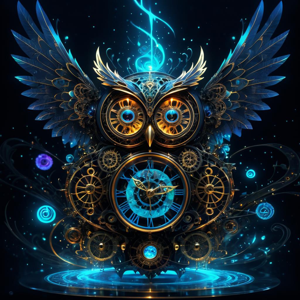 Enchanting Clockwork Owl in Night Fantasy