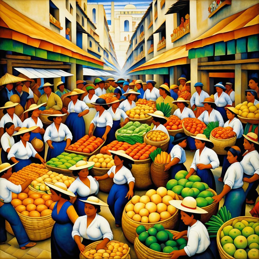 Vibrant Market Scene Inspired by Rivera