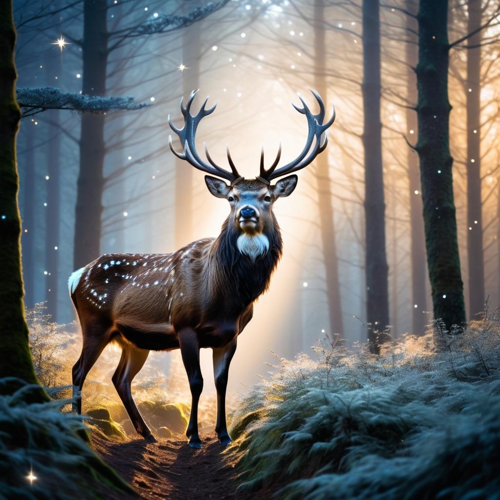 Majestic Stag in Dreamy Starry Forest