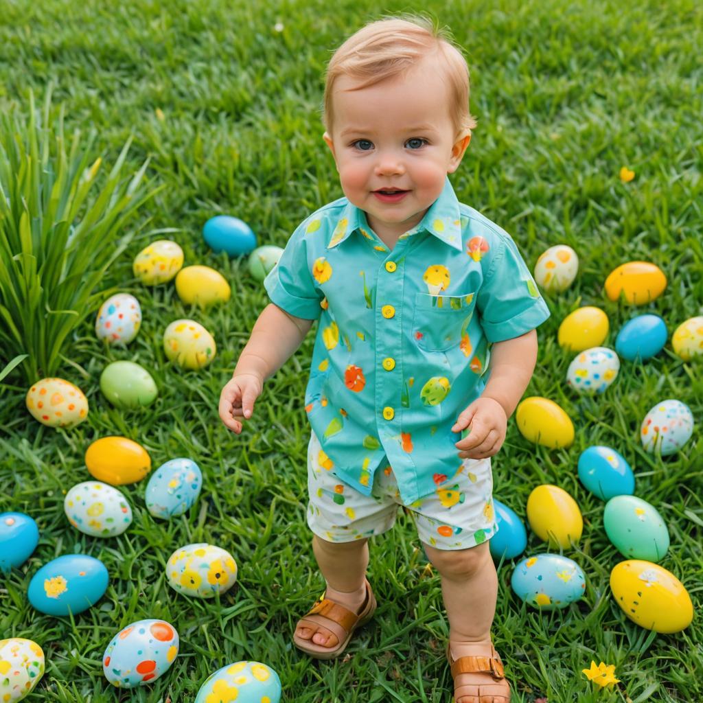 Playful Toddler in Easter Outfit