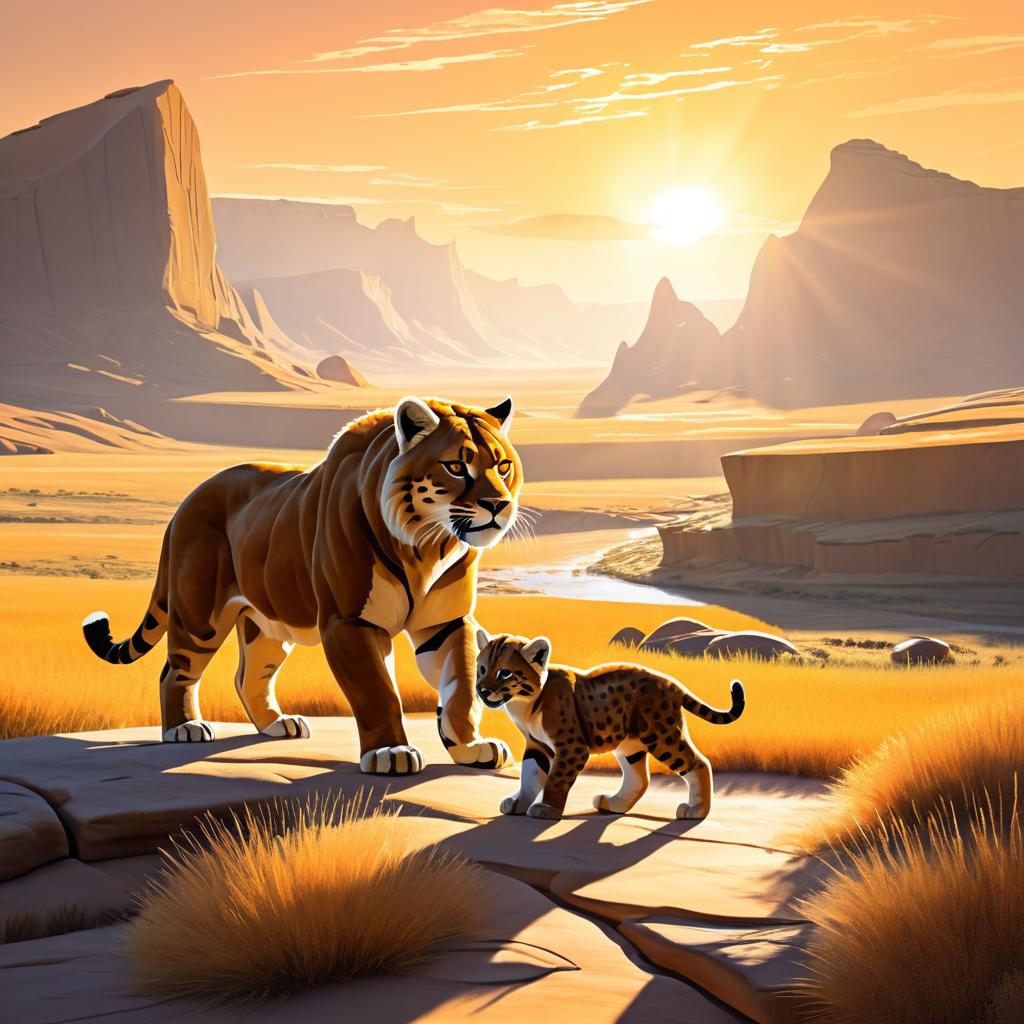 Paleoart of Saber-Toothed Cats in Landscape