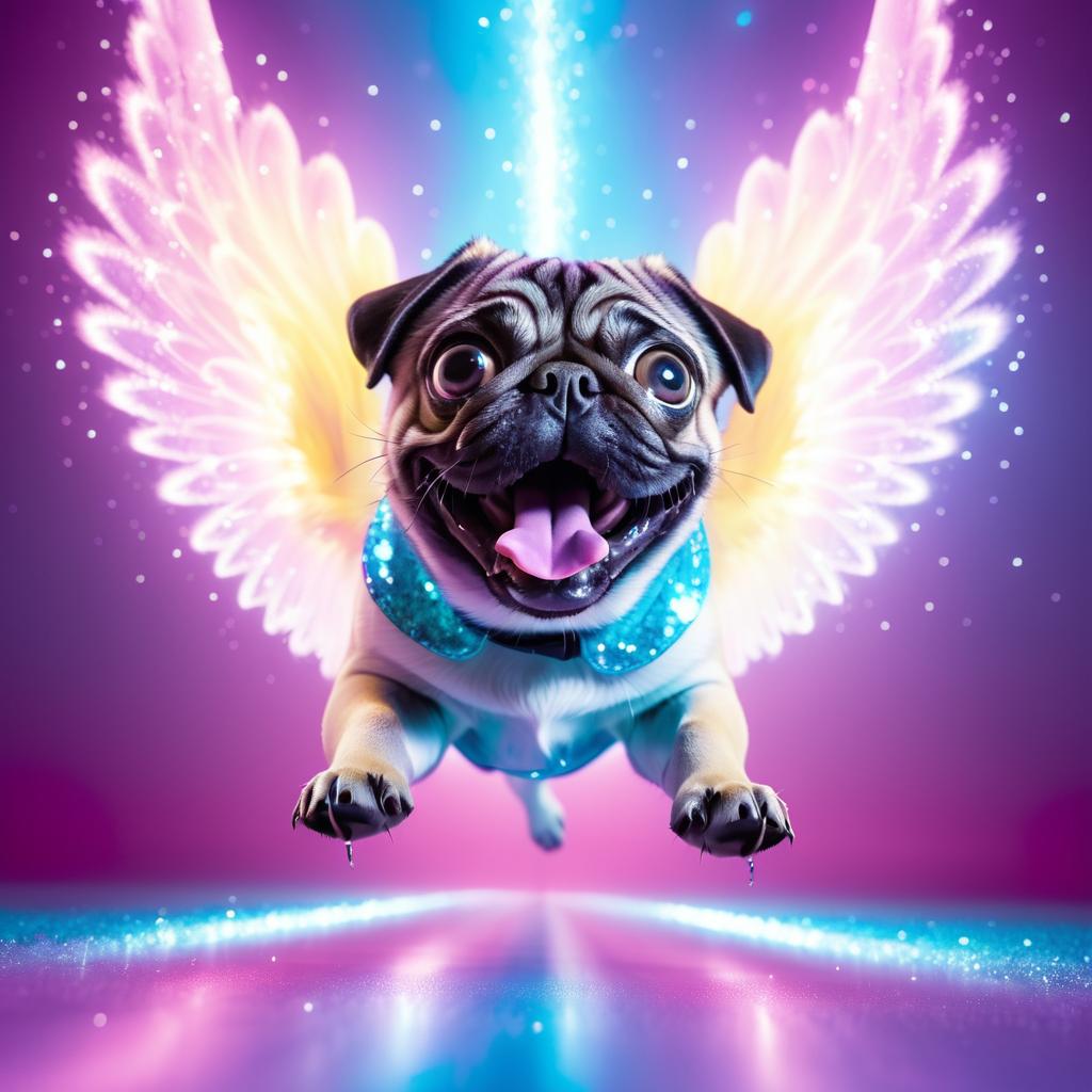 Excited Pug with Glittering Background