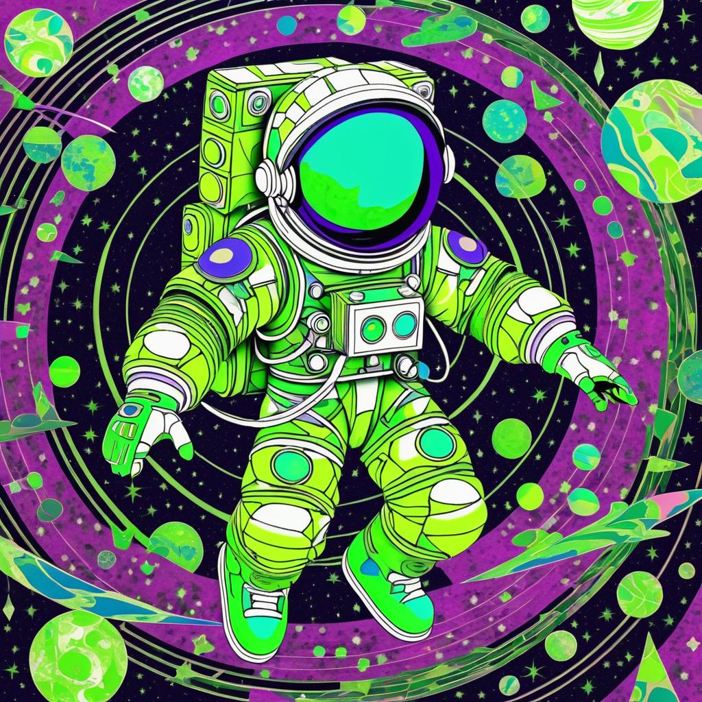 Neon Astronaut in Marbled Style Art