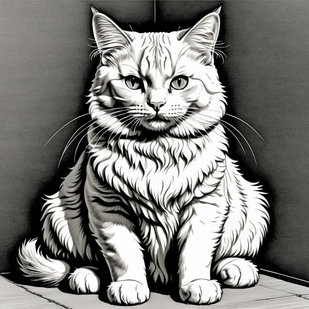 Detailed Engraving of a Happy Cat