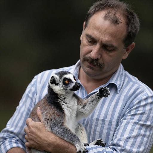 Portrait of a Man Holding Lemur