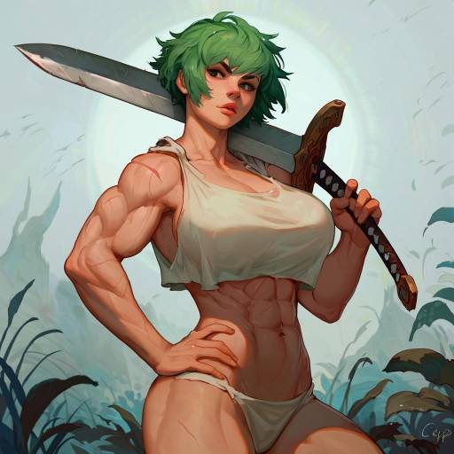 Muscular Warrior Woman with Sword