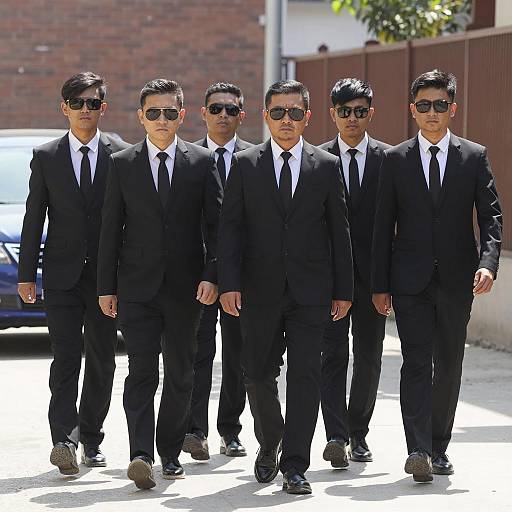 Group of Men in Black Suits Walking Outdoors