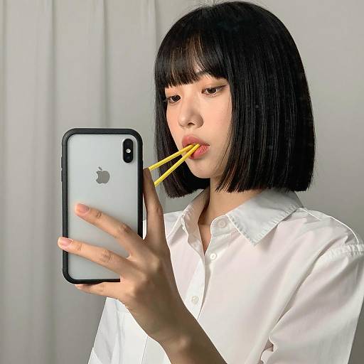 Asian woman taking selfie with smartphone