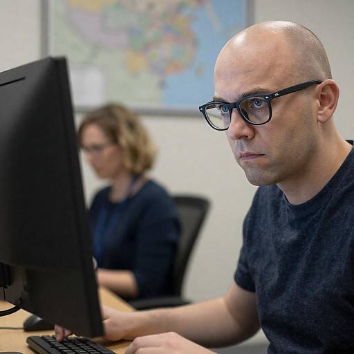 Intense Bald Man in Office Setting