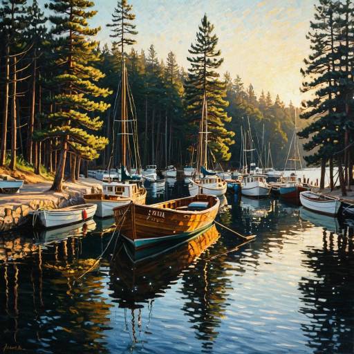 Impressionist Fishing Harbor at Golden Hour