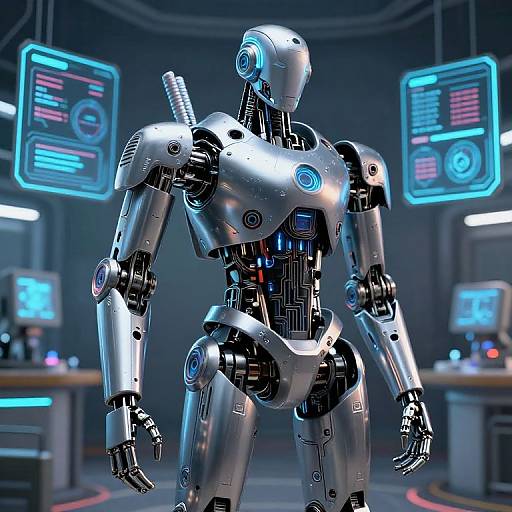 Futuristic Humanoid Robot in High-Tech Lab