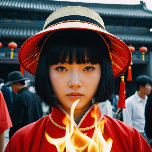 Young Woman in Traditional Chinese Flame Festival Costume