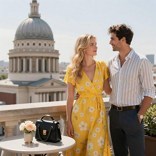 Rooftop Romance by a Domed Cityscape