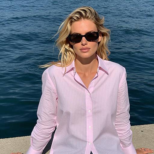 Stylish Blonde Woman by Blue Water