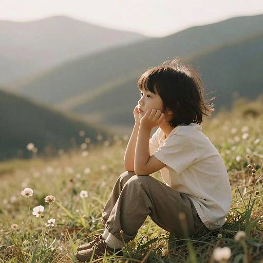 Contemplative Child in Mountain Meadow