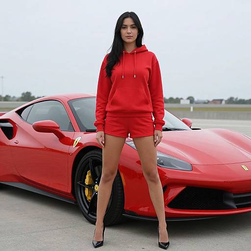 Woman in Red Hoodie by Sports Car
