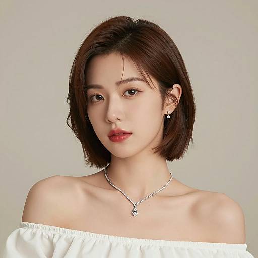 Portrait of Young Asian Woman with Short Brown Hair