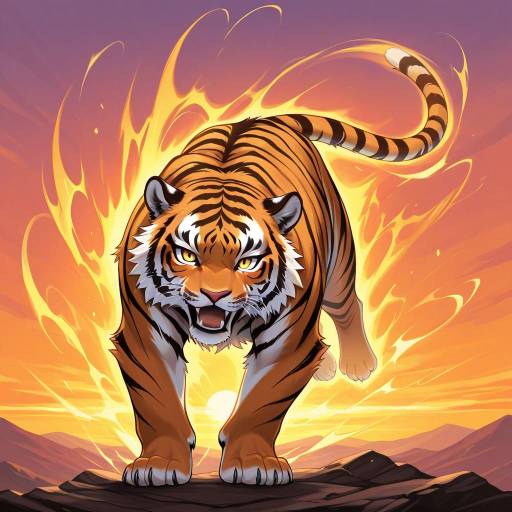 Dynamic South China Tiger at Sunset Dynamic South China Tiger at Sunset