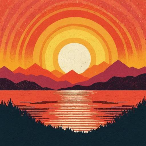 Vintage Sunset Art with Geometric Patterns