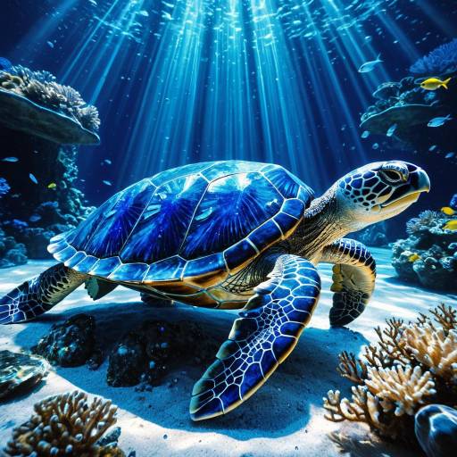 Lapis Lazuli Sea Turtle in Underwater Coral Palace