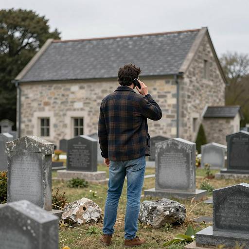 Man in Graveyard with Phone