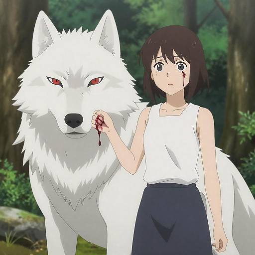 Dramatic Anime Scene with Wolf Protector
