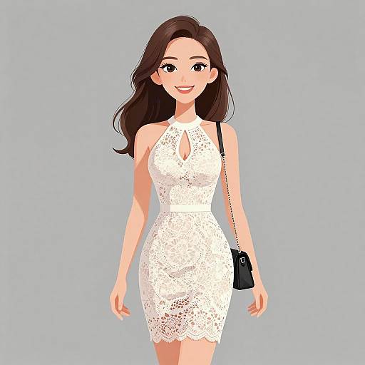 Smiling Woman in Elegant Lace Dress