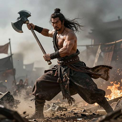 Fierce Warrior Mid-Action Axe Pose