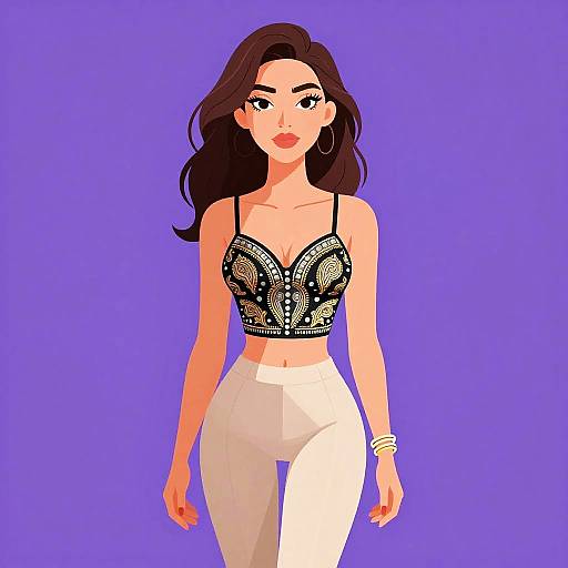 Chic Woman in Elegant Paisley Top