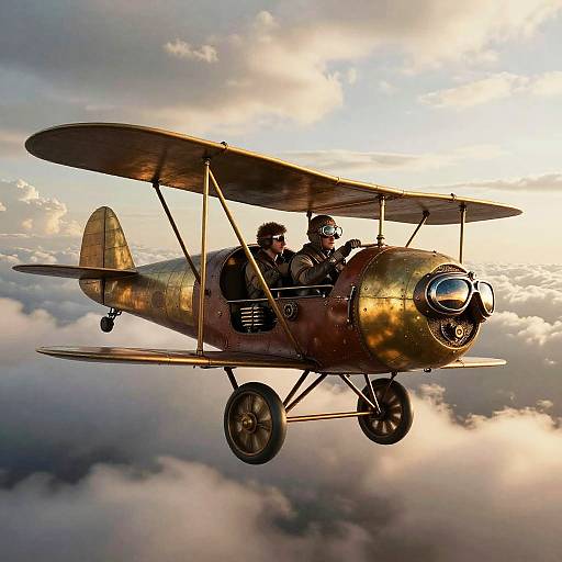 Steampunk Aviator Soaring Through Skies