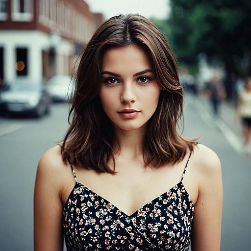 Young Woman in Floral Dress Outdoors
