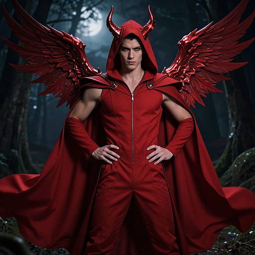 Man in Red Devil Costume with Wings
