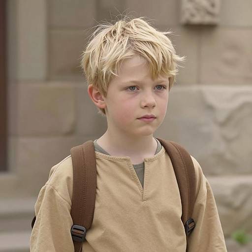 Blonde Boy in Tan Tunic Costume