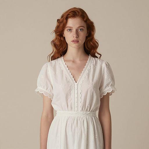 Young Woman in White Vintage Dress