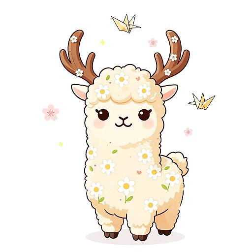 Kawaii Alpaca with Paper Crane Antlers