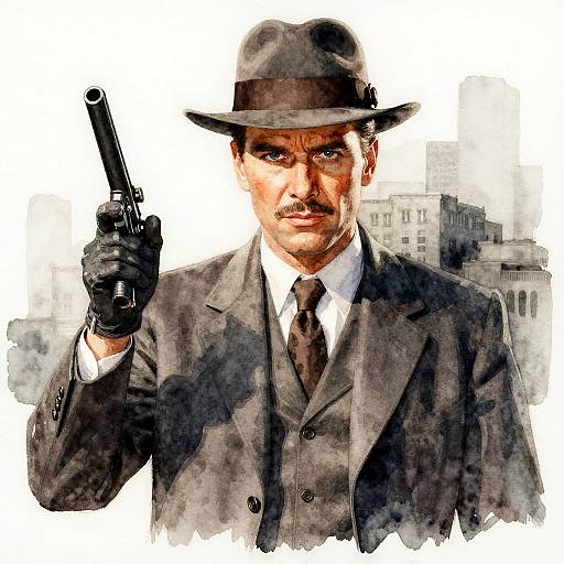 1930s Film Noir Detective Watercolor