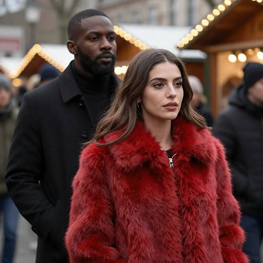 Festive Market Couple in Red Fur