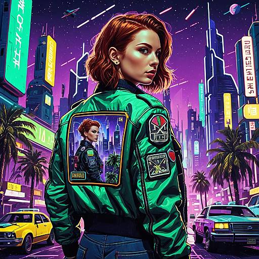 Auburn-Haired Android in Neon City