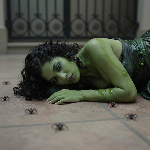 Green-Skinned Woman Entangled by Slime