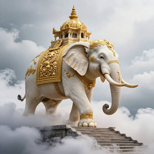 Majestic Elephant Ascending Celestial Stairs