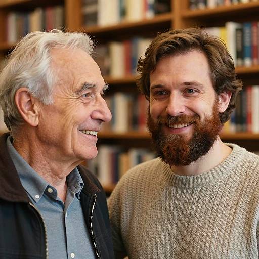Cozy Bookstore Portrait of Two Men