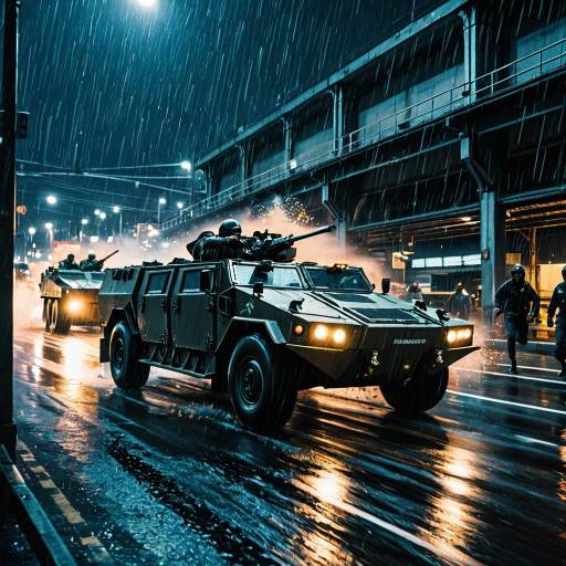 Armored Vehicle Pursuit in Rainy Industrial Harbor