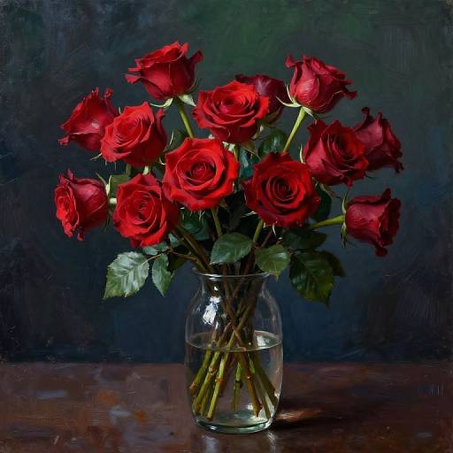 Vibrant Red Roses in Glass Vase