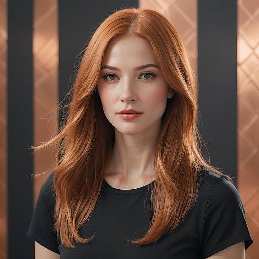 Walking Model with Copper Hair and Pastel Background