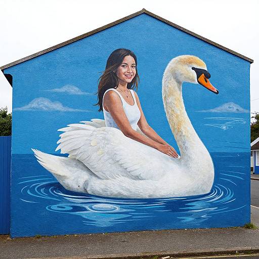 Serene Woman on White Swan Mural