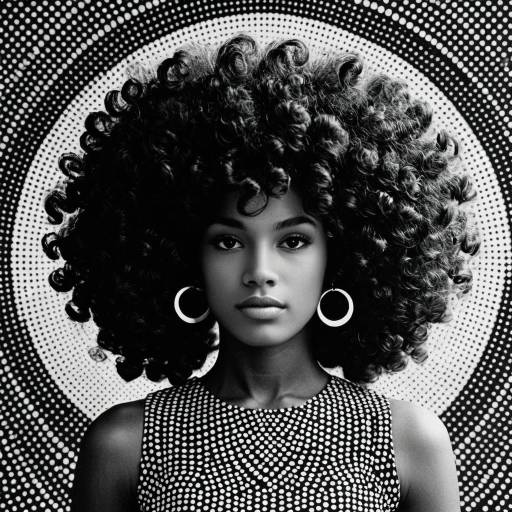 Portrait of African Woman with Curly Hair and Psychedelic Background