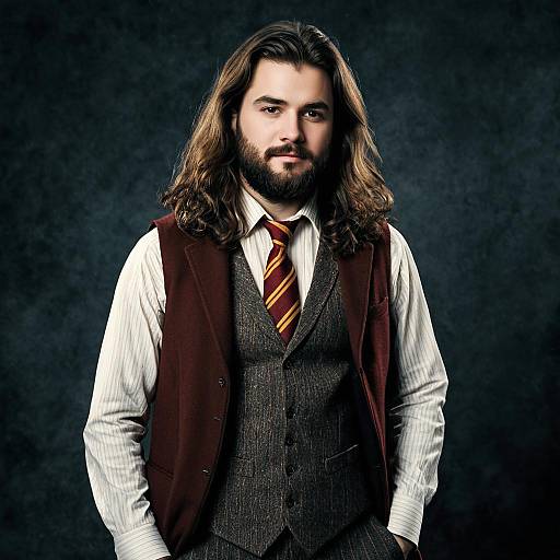 Young man in vintage vest and striped necktie