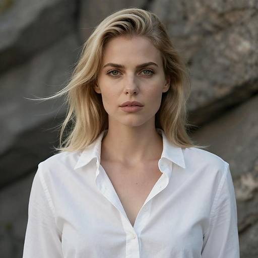 Blonde Woman Against Rocky Background