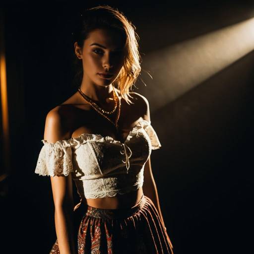 Portrait of Woman in Ivory Lace Crop Top