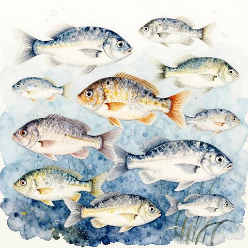 Realistic School of Fish Drawing